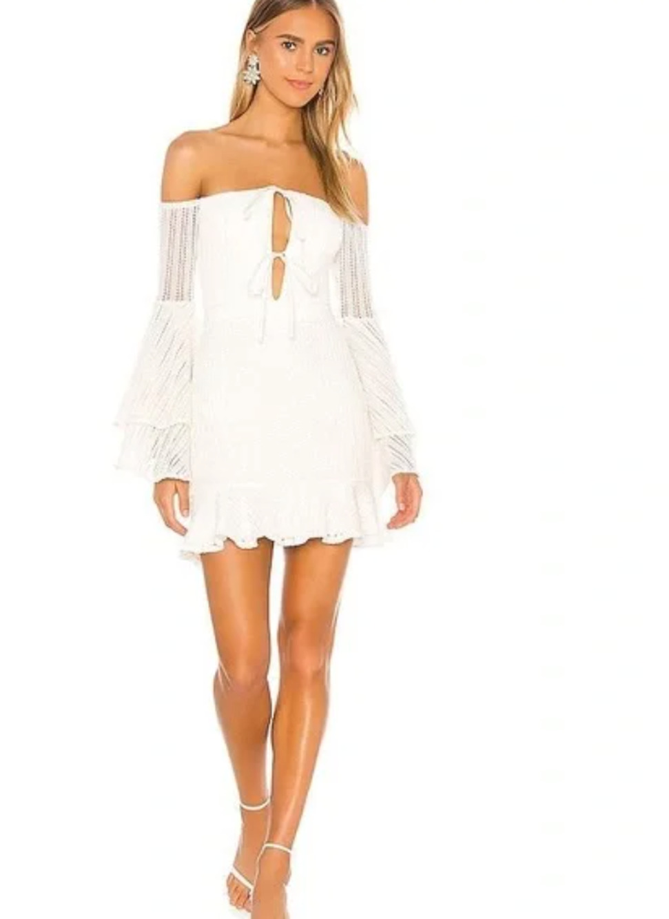 NWT Michael Costello x Revolve Orchid Off Shoulder White Mini Dress Boho XXS-L